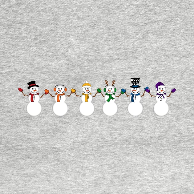 Row of Six LGBTQ Pride Rainbow Snowpeople Winter Design by LiveLoudGraphics